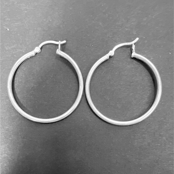 Unisex Sterling Silver 925 Hoop Earrings 1.4" 36mm Marked SU925IN Snap Closure - Picture 1 of 5